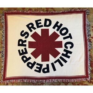 Red Hot Chili Peppers Woven Tapestry Throw Blanket Asterisk Logo Fringe Edge 90s